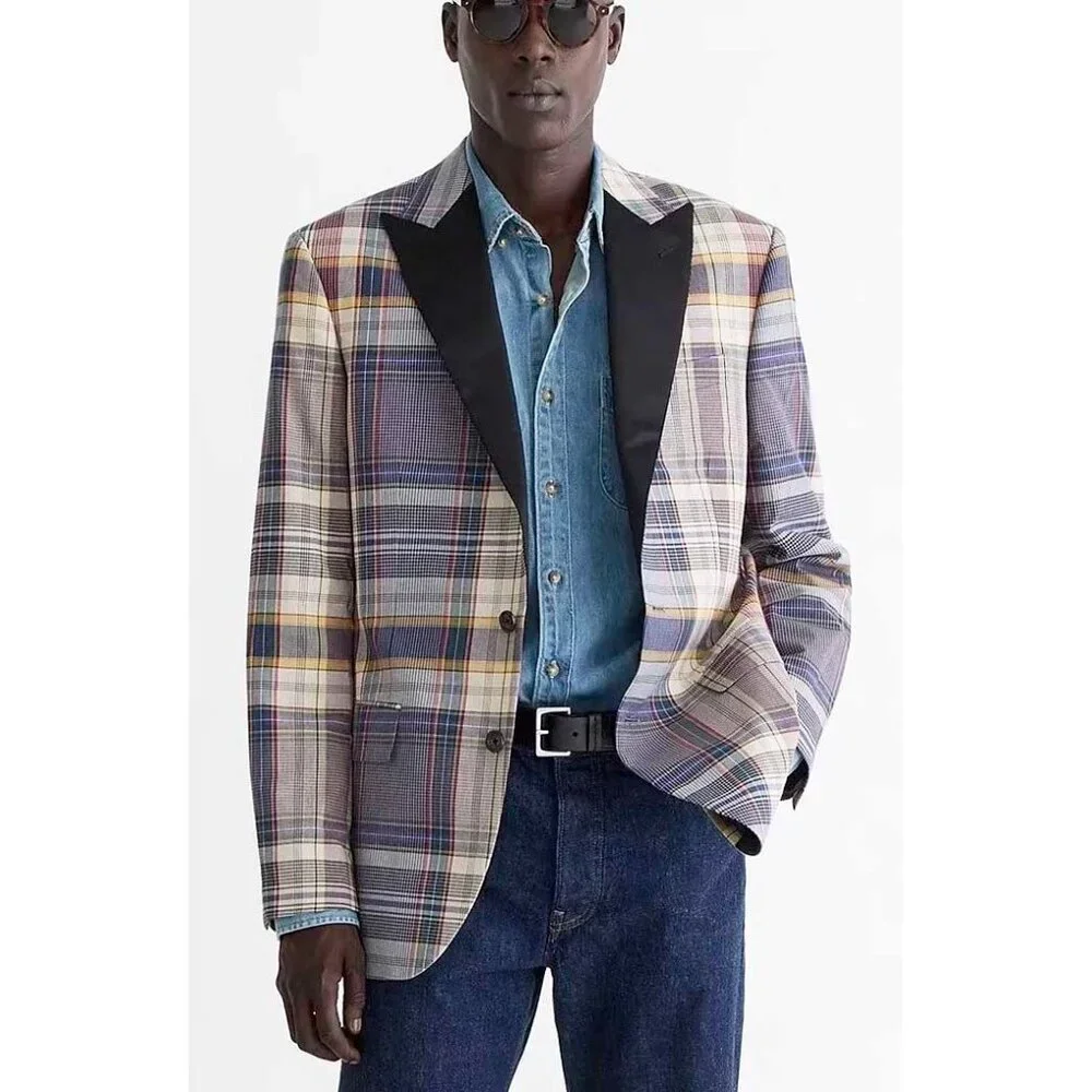 J. Crew Plaid Sport Coat in Blue, Cream, Yellow, and Black